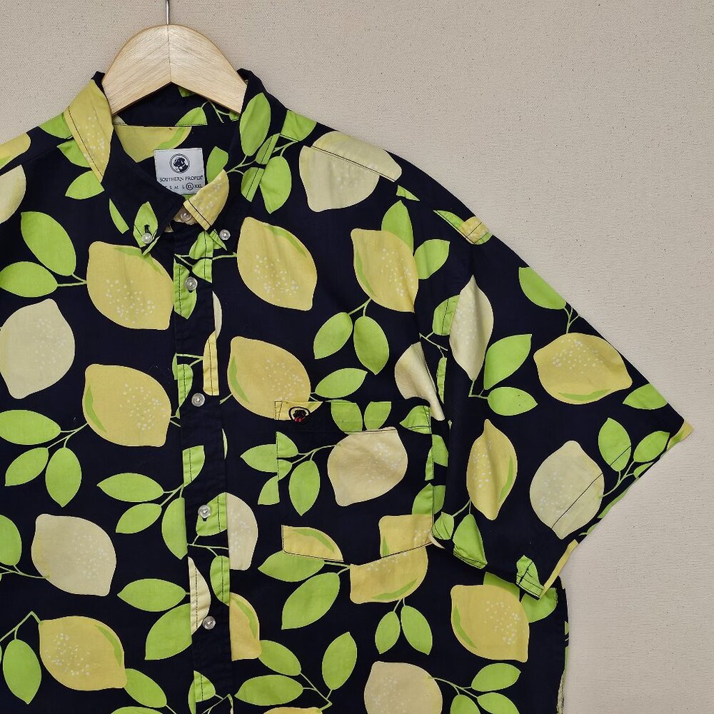Southern Proper Lemon Print Short Sleeve Button Down XL